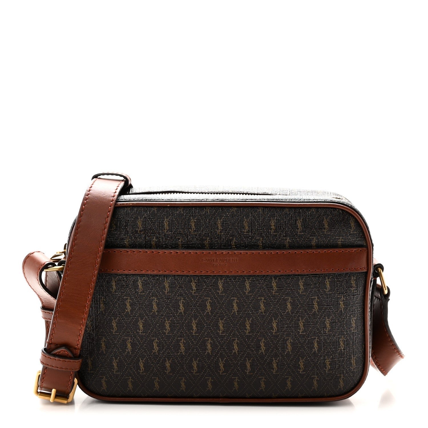 Saint Laurent Canvas Smooth Calfskin Le Monogramme Camera Bag Chestnut