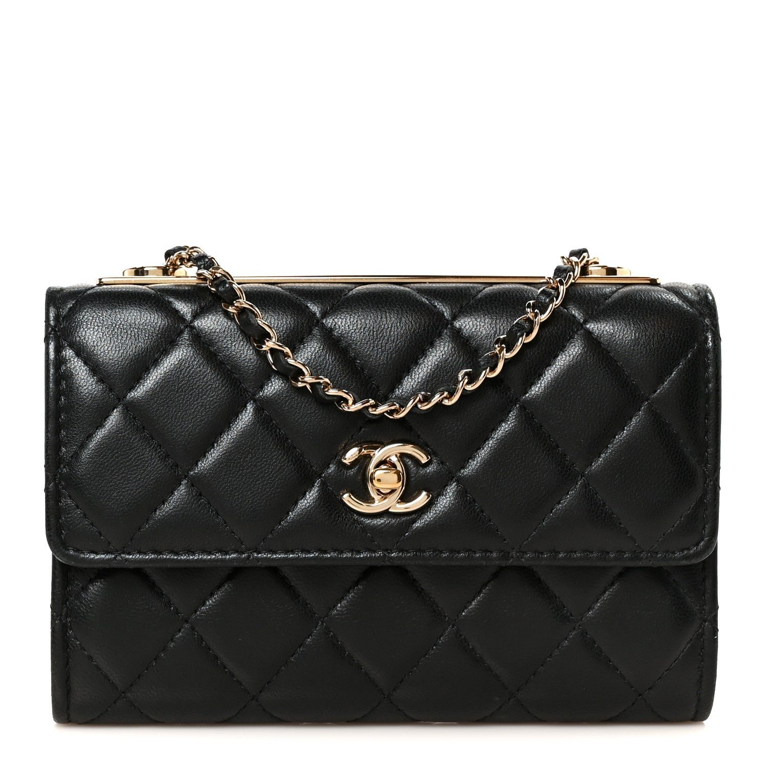 Chanel Lambskin Quilted Trendy CC Chain Clutch WOC Black