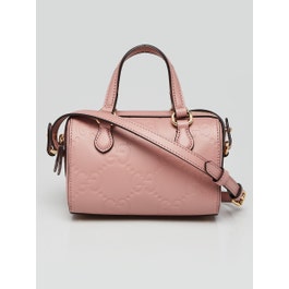 Gucci Pink Embossed Leather Super Mini Boston Crossbody Bag