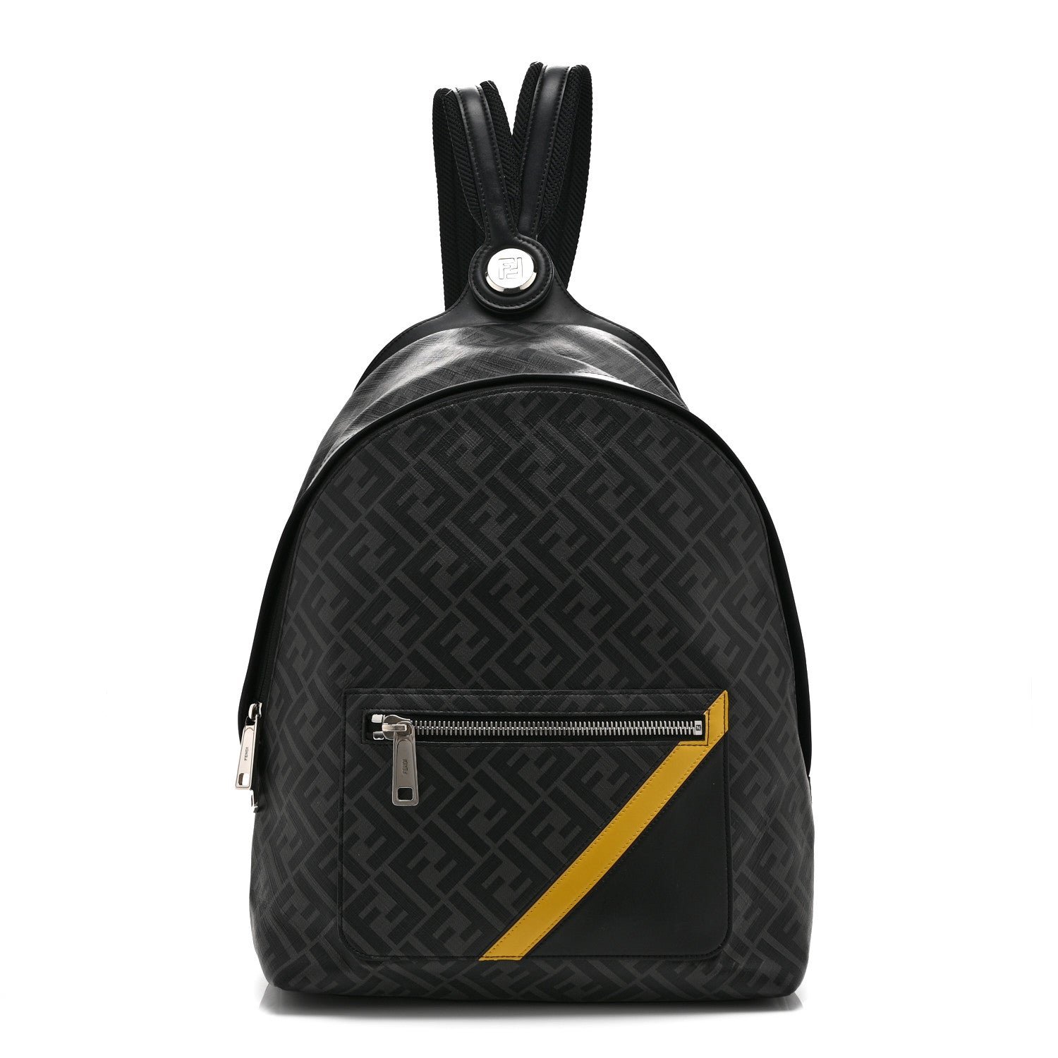Fendi Glazed Fabric Vitello King FF 1974 Diagonal Medium Chiodo Backpack  Black Sunflower