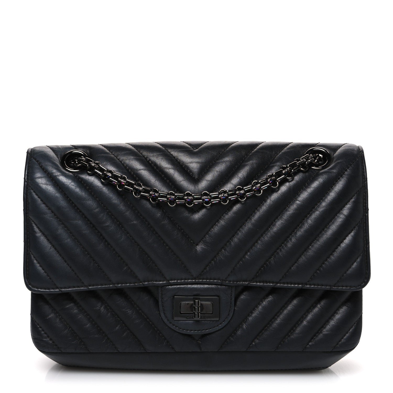 Chanel Sheepskin Chevron Quilted 2.55 Reissue 225 Double Flap So Black