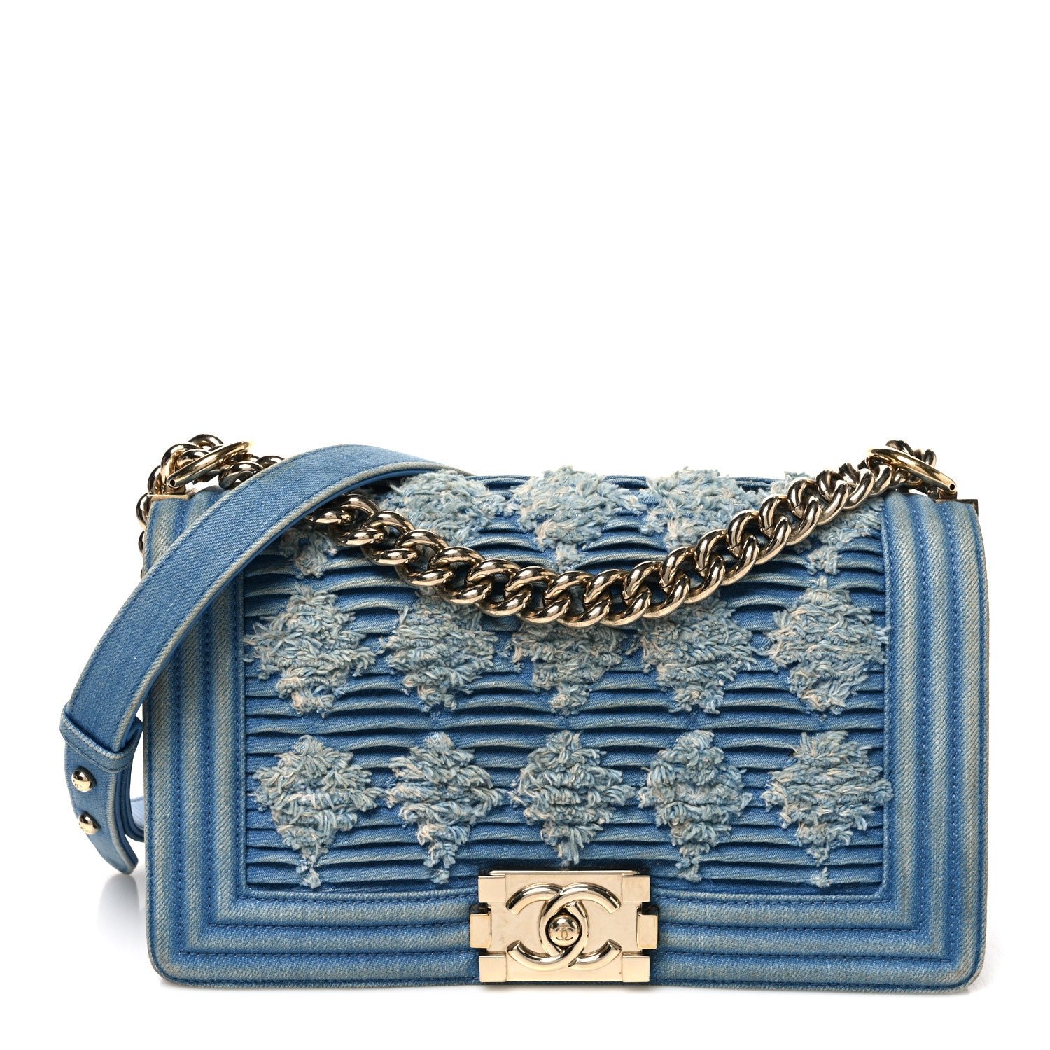 Chanel Denim Pleated Medium Boy Flap Light Blue