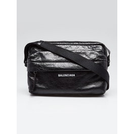 Balenciaga Black Textured Leather Explorer Camera Crossbody Bag