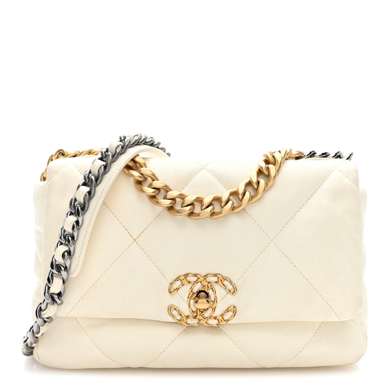 Chanel Lambskin Quilted Medium Chanel 19 Flap White White