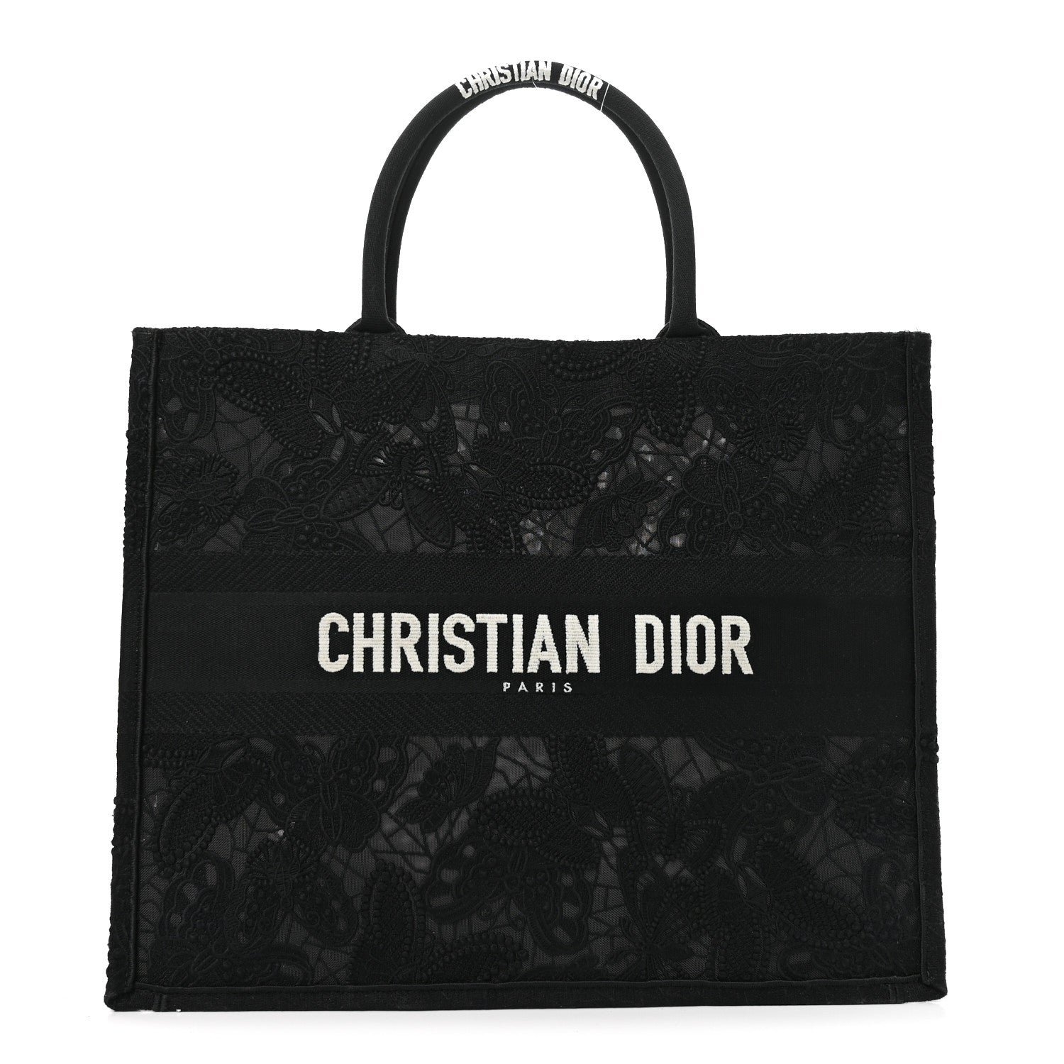 Christian Dior Embroidered 3D Macrame D-Lace Butterfly Large Book Tote Black Multicolor