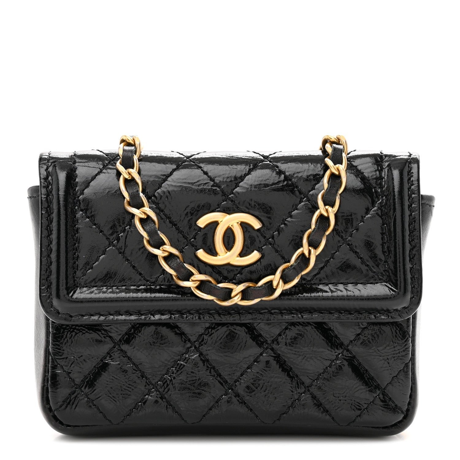 Chanel Shiny Aged Calfskin Quilted Waist Belt Bag Black