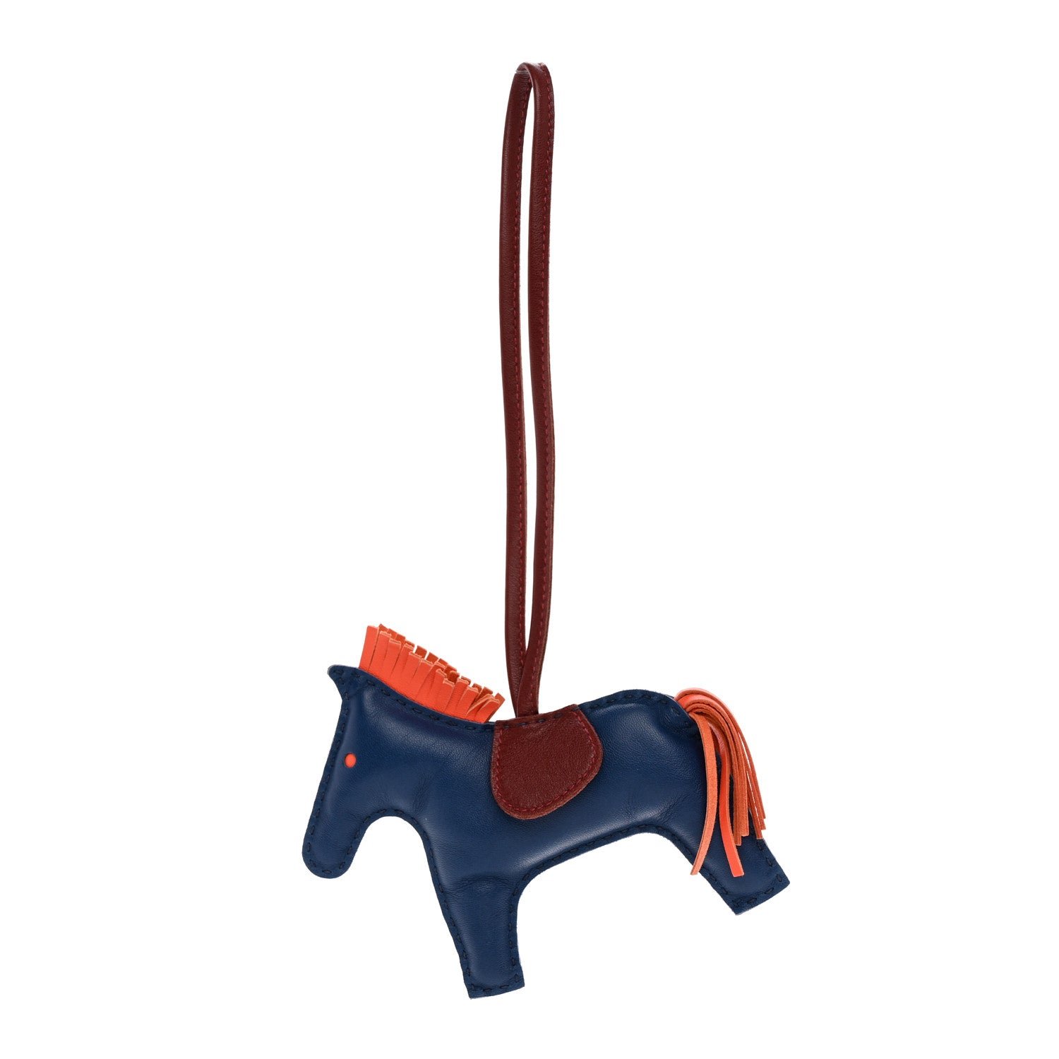 Hermes Milo Lambskin Grigri Rodeo Horse Bag Charm MM Bleu De Malte Rouge H Orange Poppy