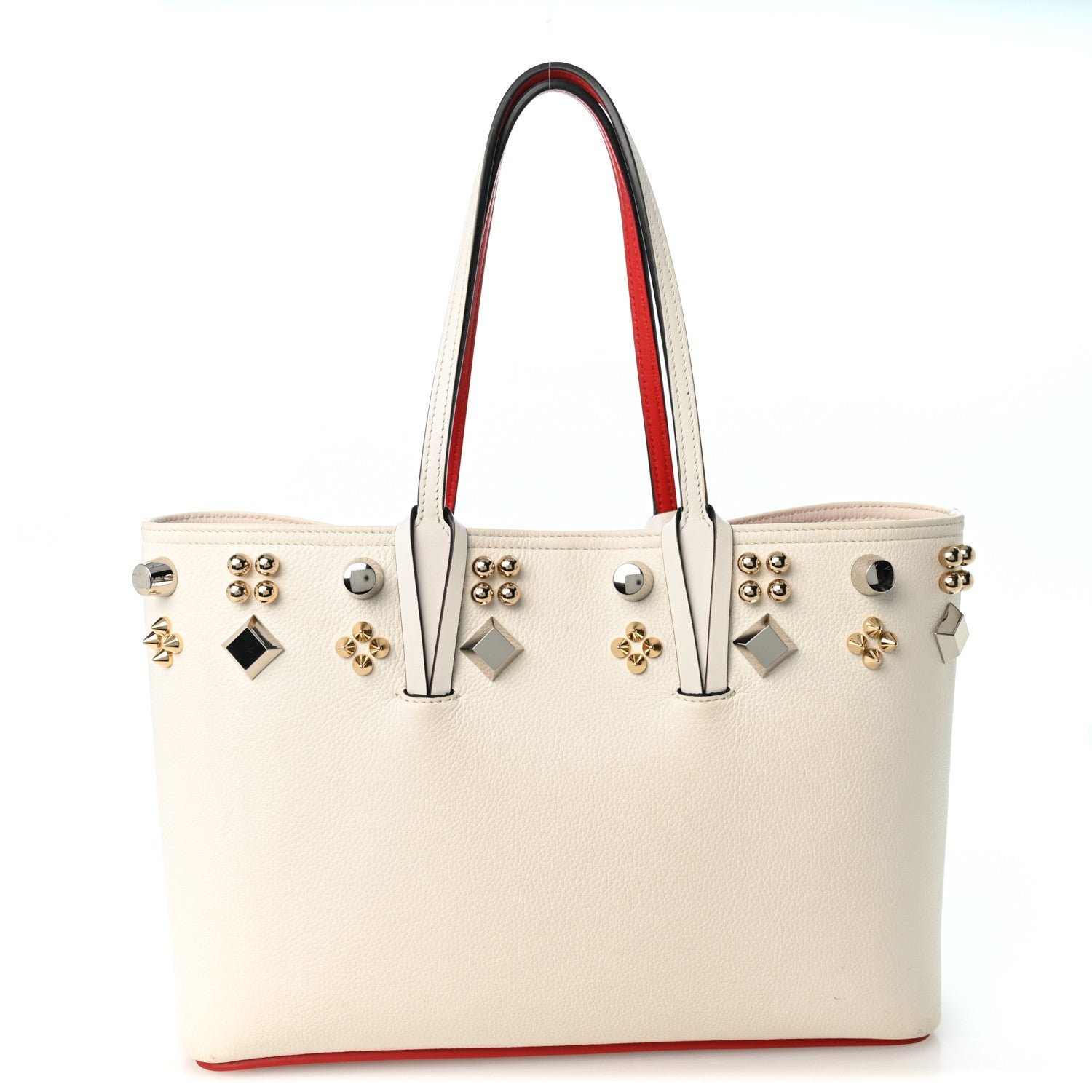Christian Louboutin Calfskin Spikes Small East West Cabata Tote White