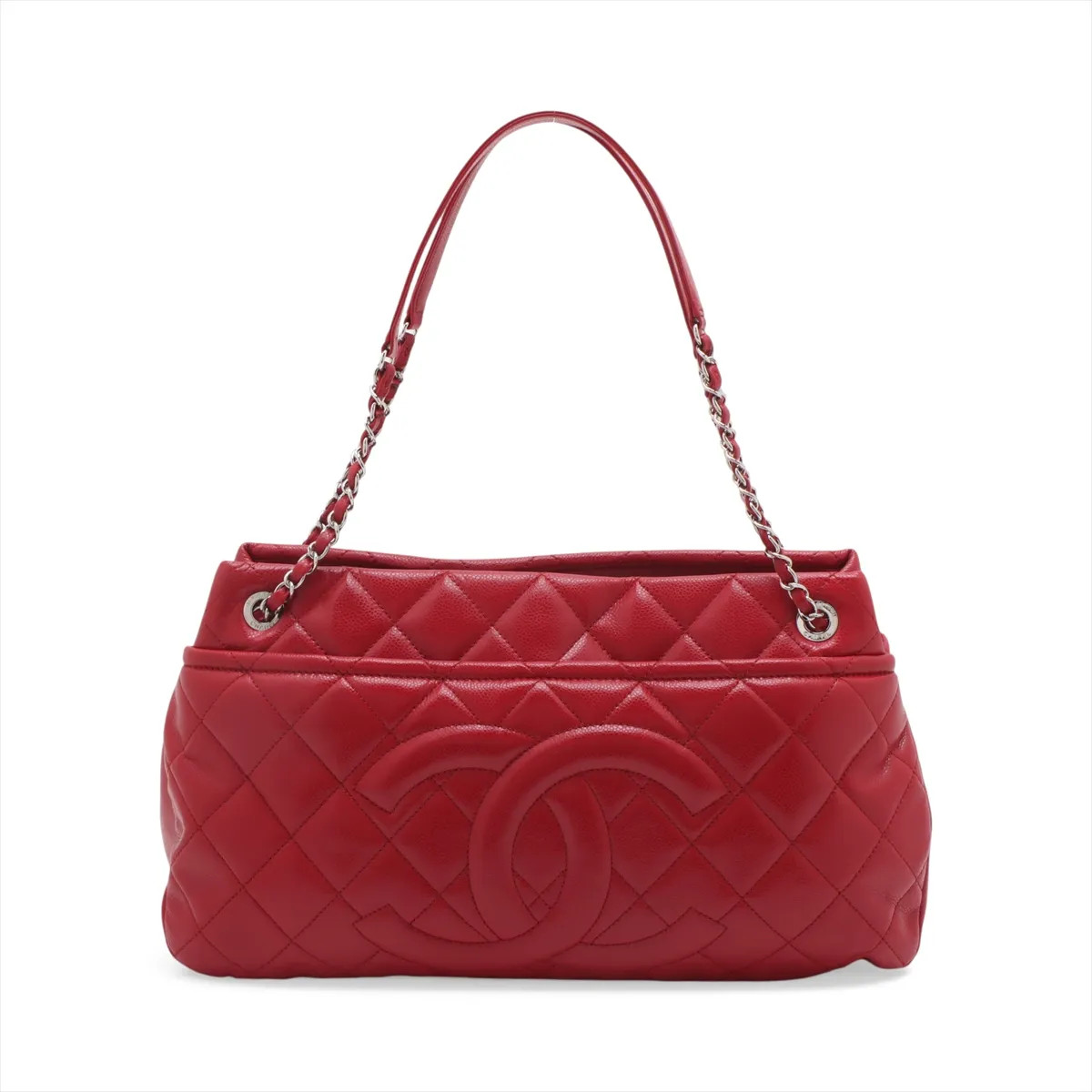 Chanel Matelasse Caviar Skin Chain Tote Bag Red Silver Metal Fittings 17XXXXXX