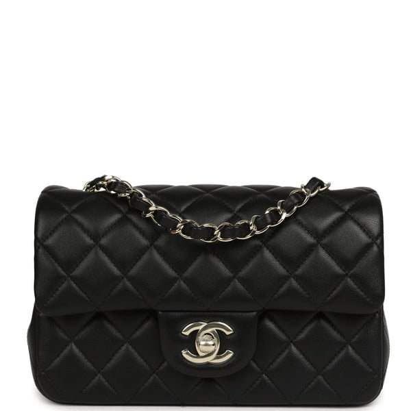 Chanel Mini Classic Rectangular Flap Bag Black Lambskin Silver Hardware