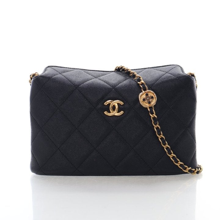 Chanel Small Caviar Enamel Medallion Clutch With Chain