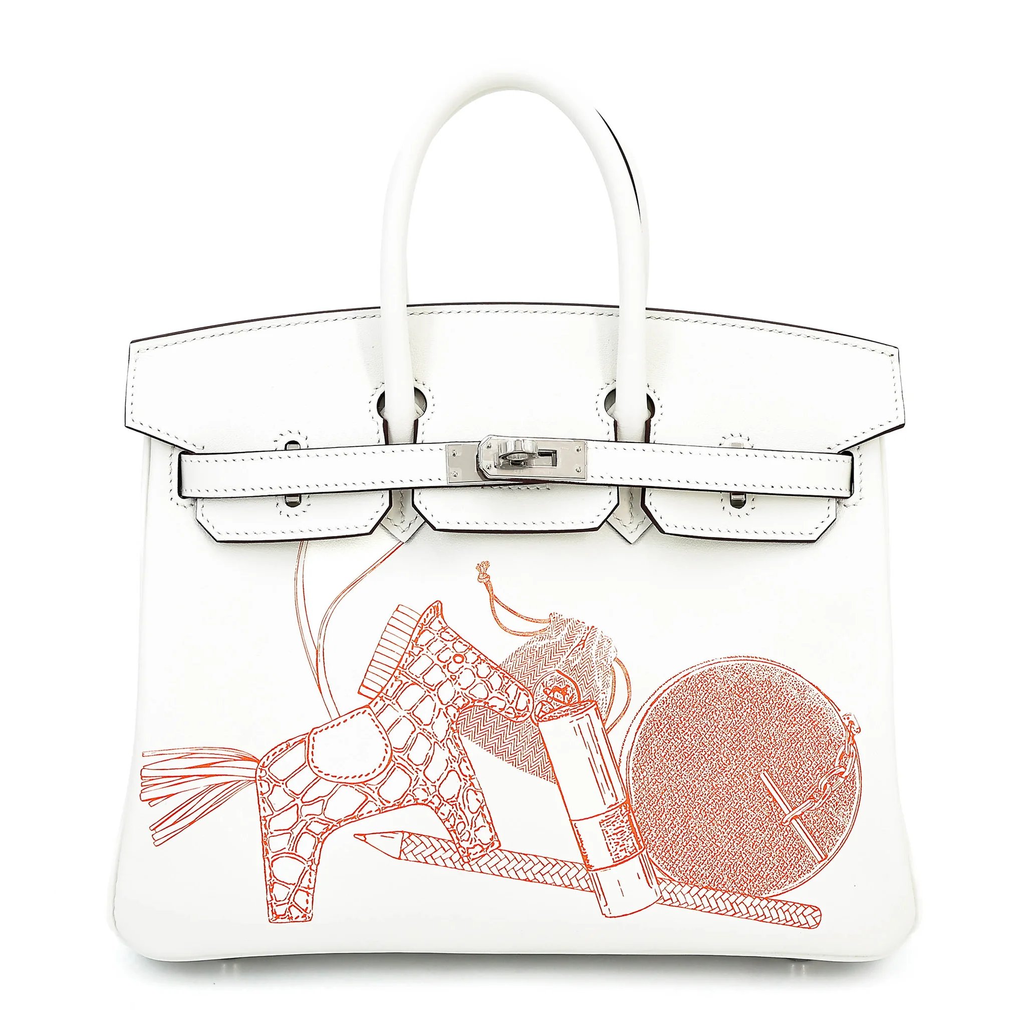 Unused ( Rank NS ) HERMÈS Limited Edition Birkin 25 In & Out White (01) Swift Palladium hardware B (2023)