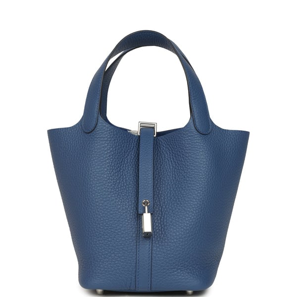 Hermes Hermes Picotin Lock 18 Bleu Tie Clemence Palladium Hardware