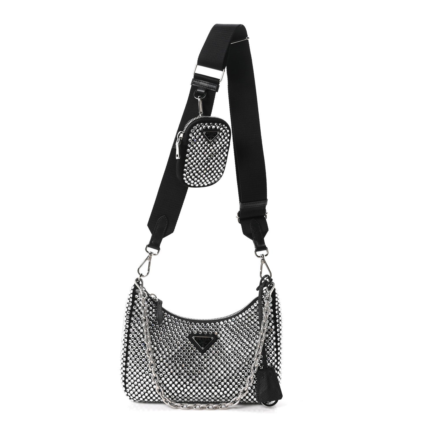 Prada Satin Crystal Re-Edition 2005 Shoulder Bag Cristal