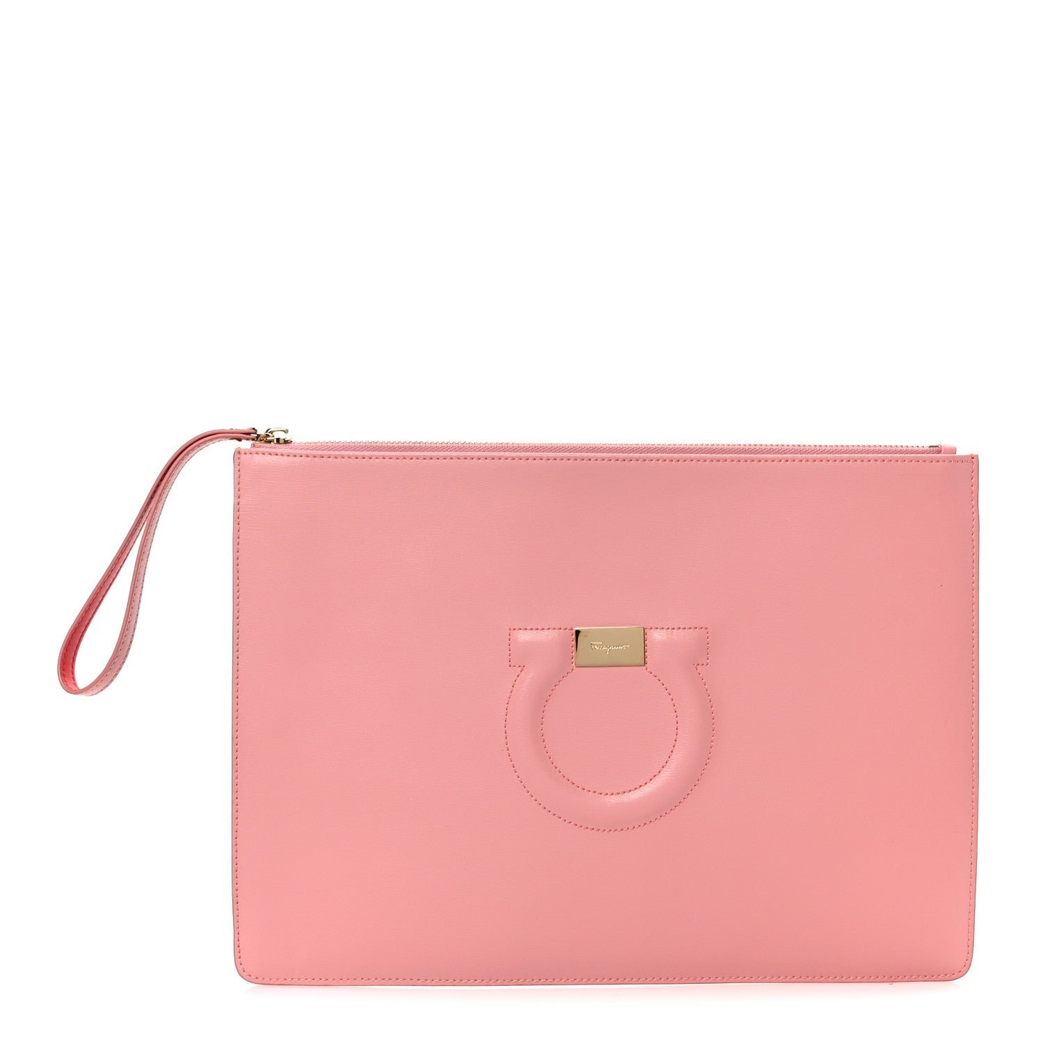 Salvatore Ferragamo Salvatore Ferragamo Calfskin Gancini CIty Wristlet Pink