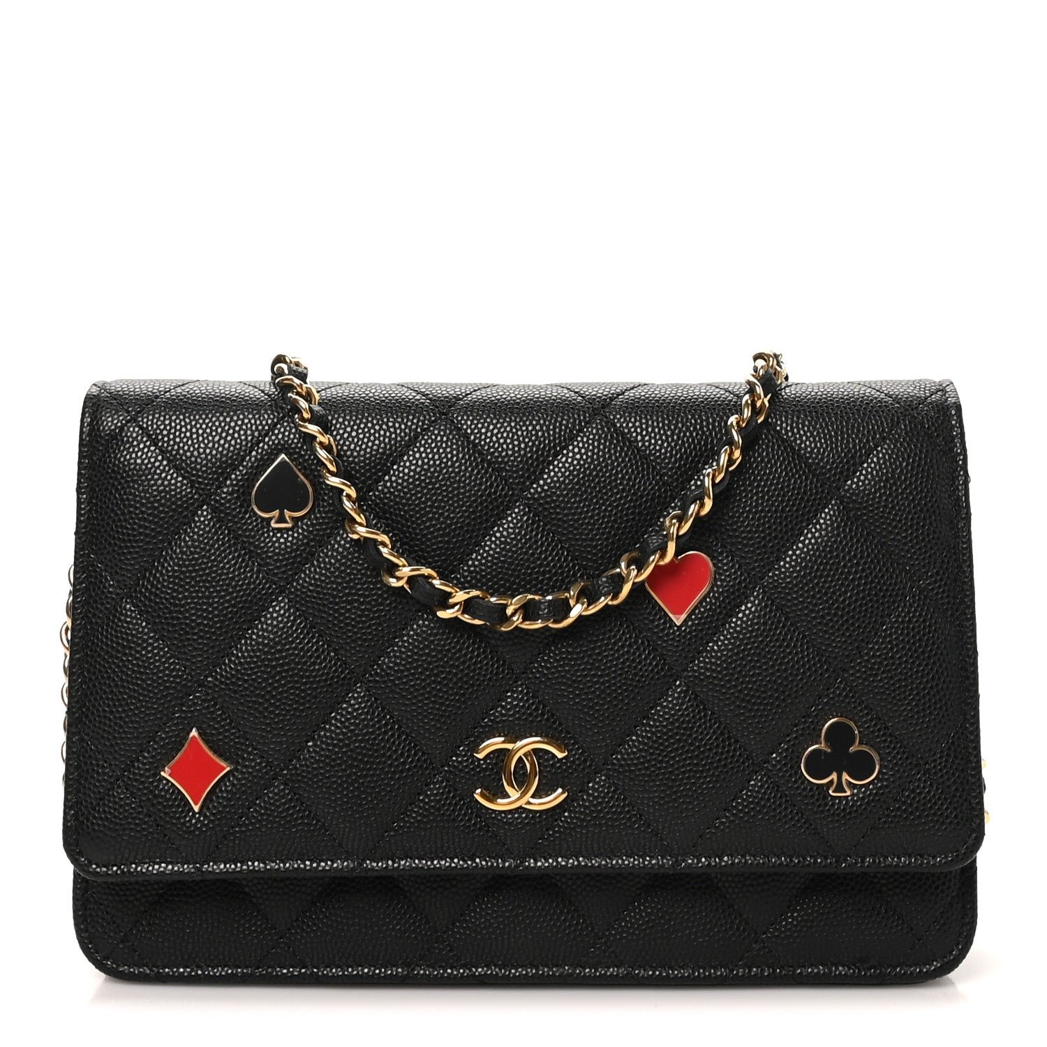 Chanel Caviar Quilted Enamel Coco Casino Wallet On Chain WOC Black