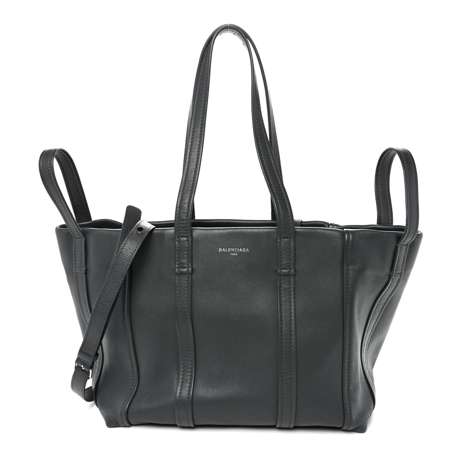 Balenciaga Calfskin Medium Laundry Cabas Tote Gris Fossile
