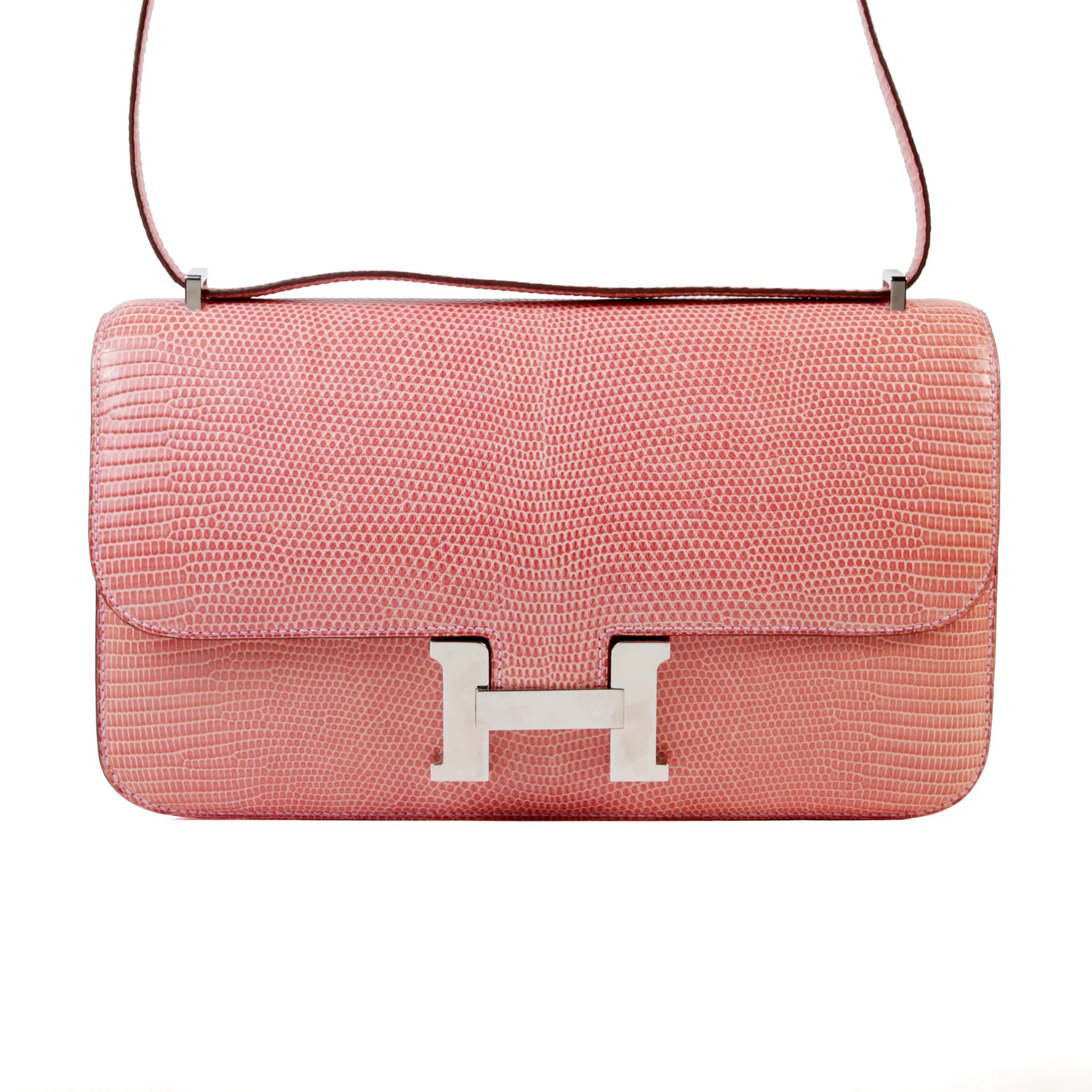 Very Good ( Rank A) HERMÈS Constance Elan Pink (5P) Lizard Palladium hardware Square O (2011)