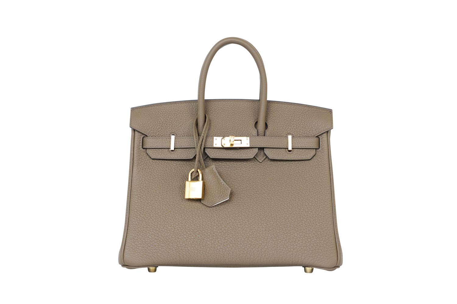 Hermes Hermes Birkin 25 Handbag, Gray Brown Verso Toundra Gris Perle Togo Leather and Gold Hardware, W 2024 Stamp, Preowned in Box