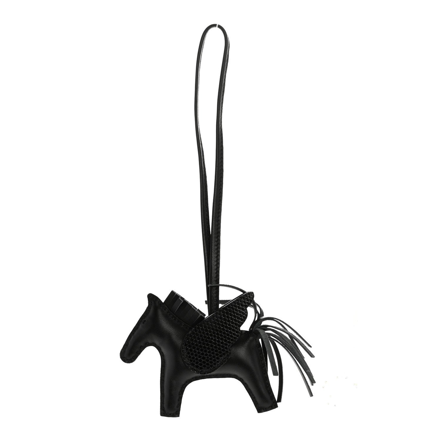 Hermes Milo Lambskin Lizard Touch Grigri Rodeo Pegase Horse Bag Charm PM So Black