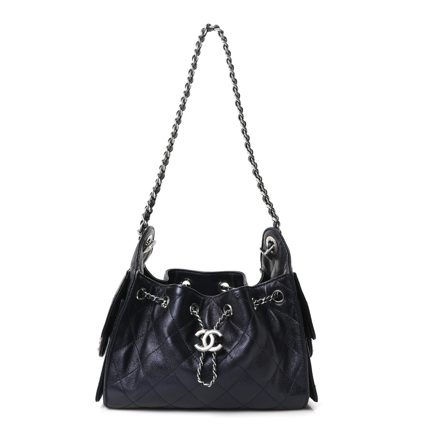 Chanel Metallic Caviar Quilted Mini Chanel 25 Handbag Dark Blue
