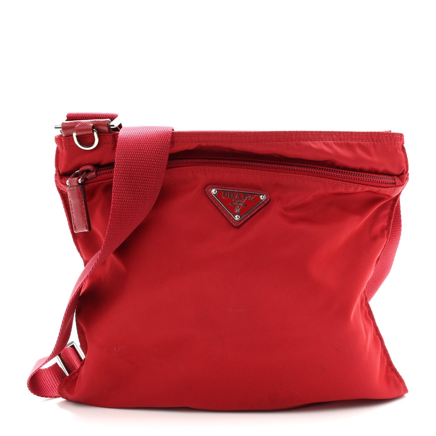 Prada Nylon Vela Saffiano Flat Messenger Bag Rosso