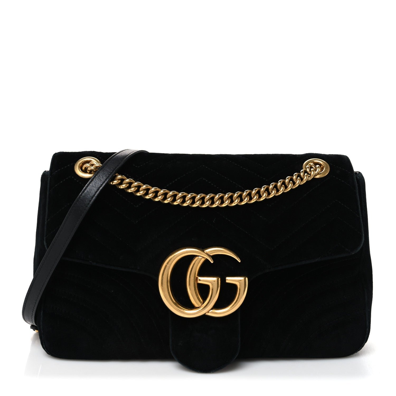 Gucci Velvet Matelasse Medium GG Marmont Shoulder Bag Black