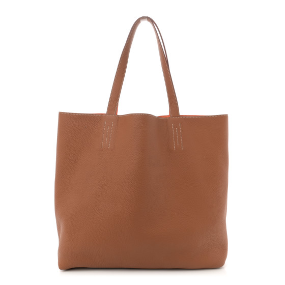 Hermes Taurillon Clemence Double Sens 45 Reversible Tote Orange Gold
