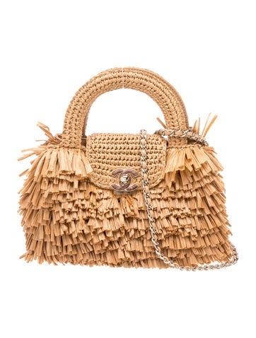 2026 Raffia Fringe Nano Kelly Shopper Bag