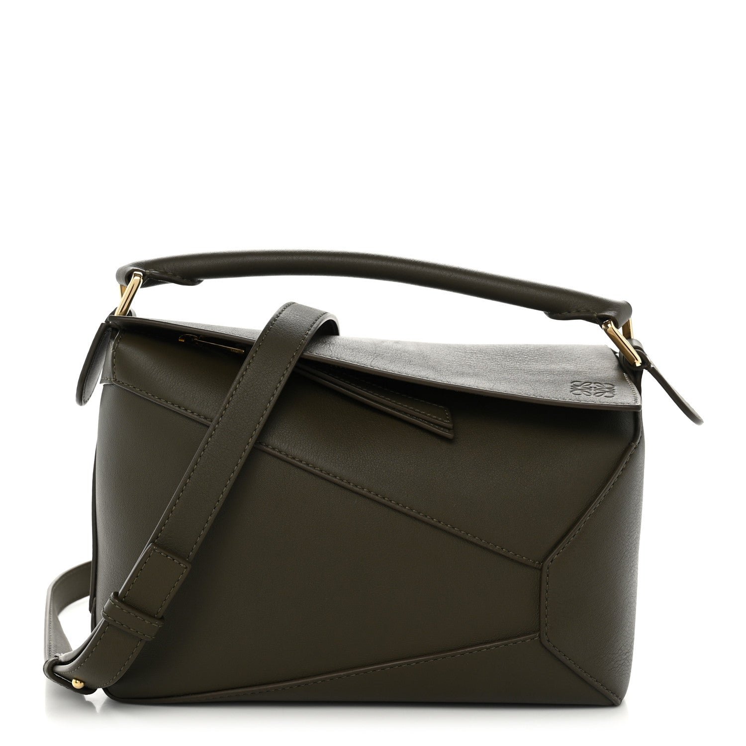 Loewe Calfskin Small Puzzle Edge Bag Dark Khaki Green