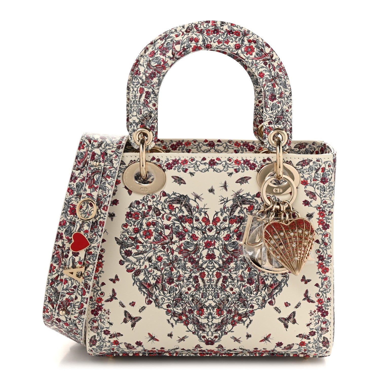 Christian Dior Calfskin Heart Printed Small My ABCDior Lady Dior Latte Multicolor