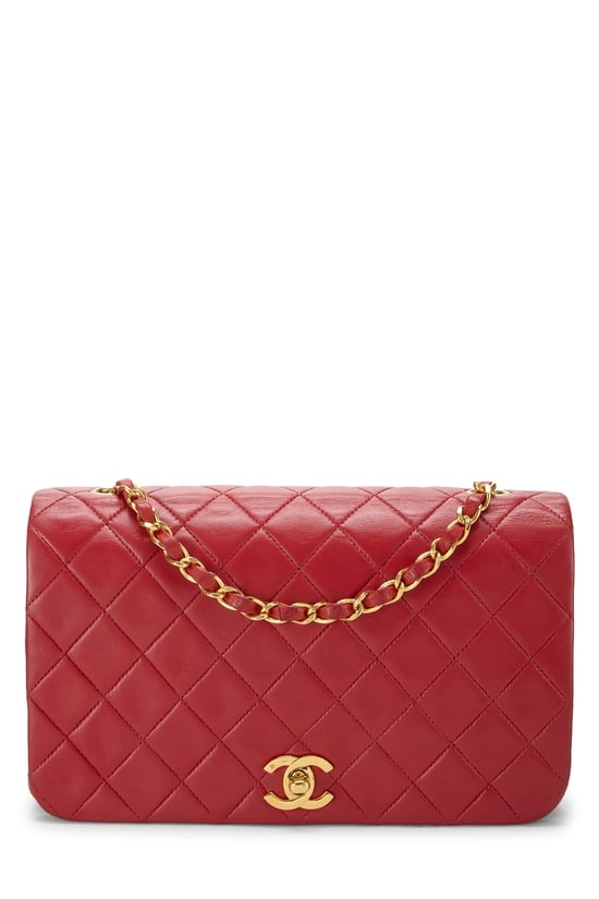 Red Quilted Lambskin Full Flap Small