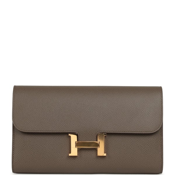Pre-owned Hermes Constance Long Wallet Etain Epsom Gold Hardware