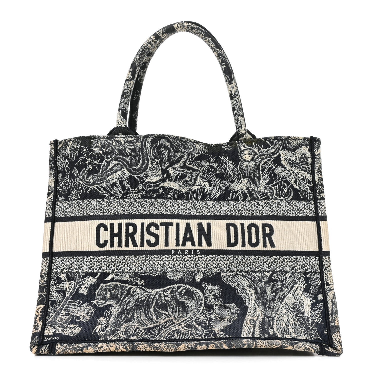Christian Dior Canvas Embroidered Medium Toile De Jouy Reverse Book Tote Blue