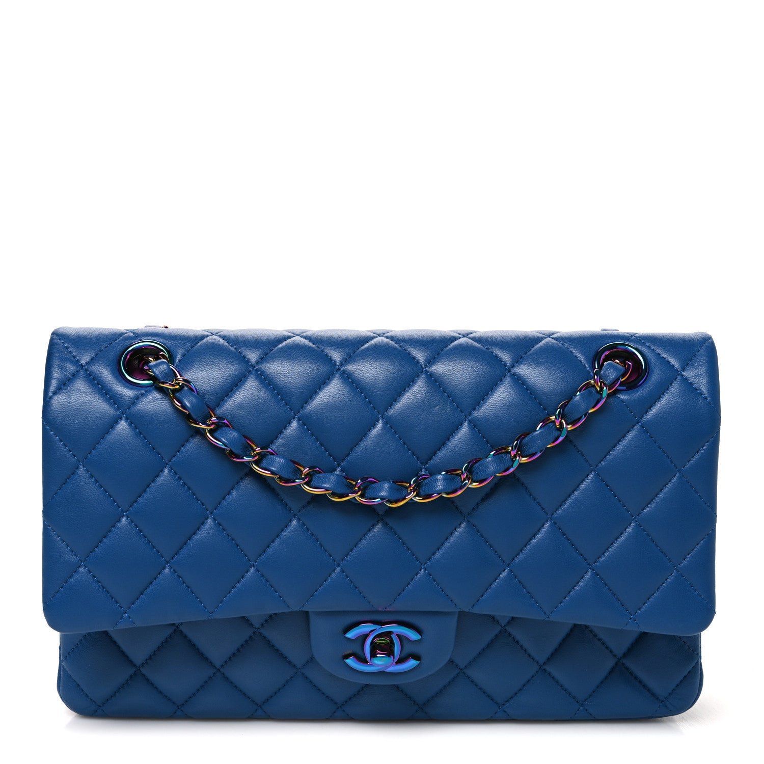 Chanel Lambskin Quilted Medium Double Flap Blue Pink