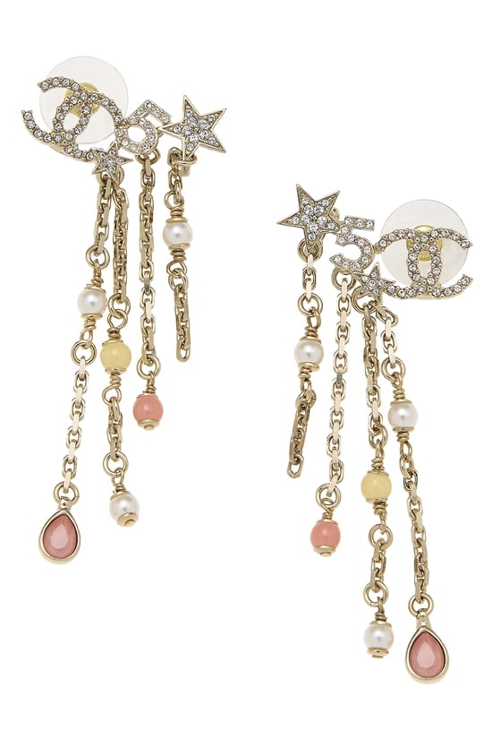 Gold No.5 Star Dangle Climber Earrings