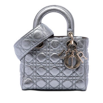 Small Metallic Grained Calfskin Cannage Supple Lady Dior