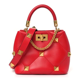 Valentino Garavani Nappa Small Roman Stud The Handle Bag Rouge Pur