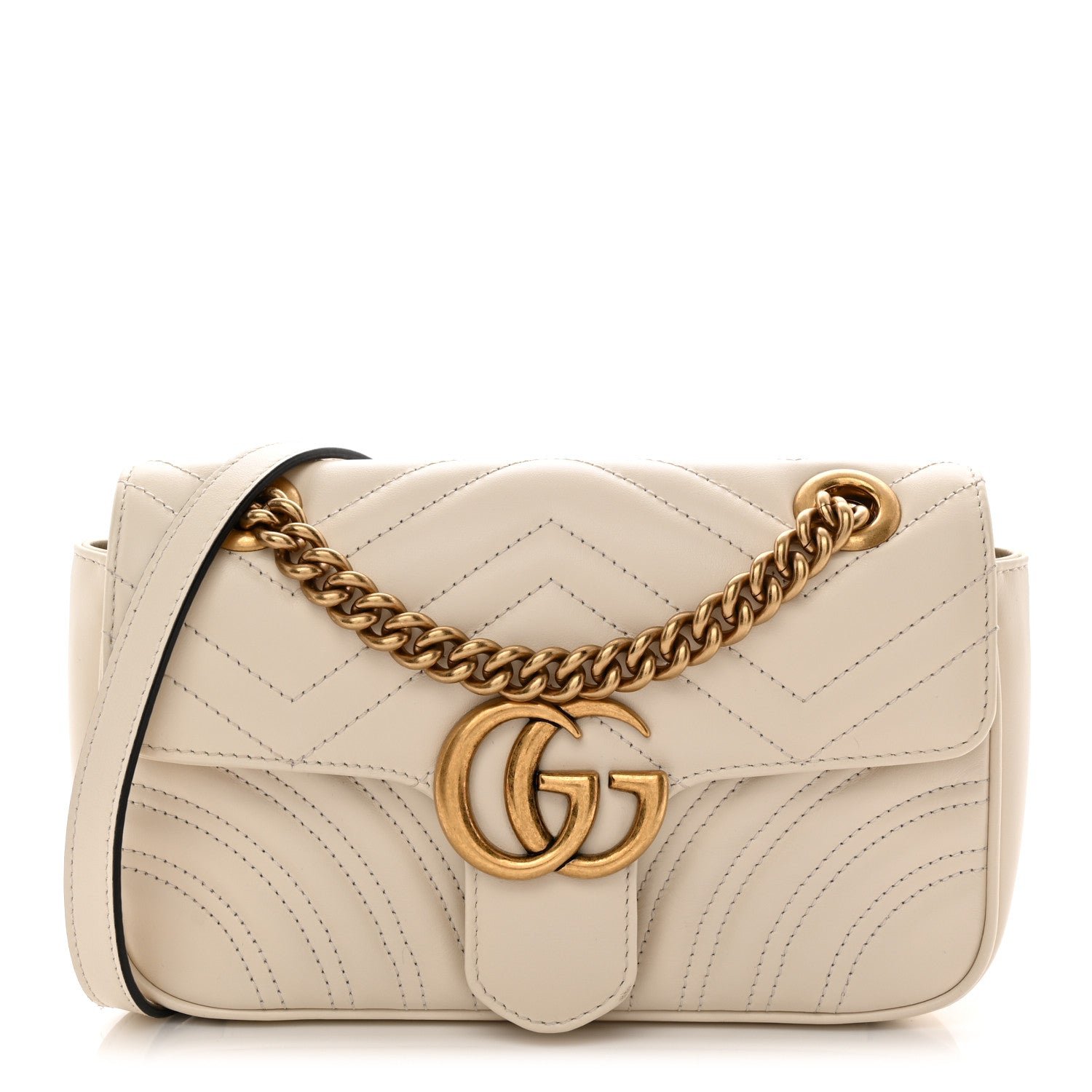 Gucci Calfskin Matelasse Mini GG Marmont Shoulder Bag White