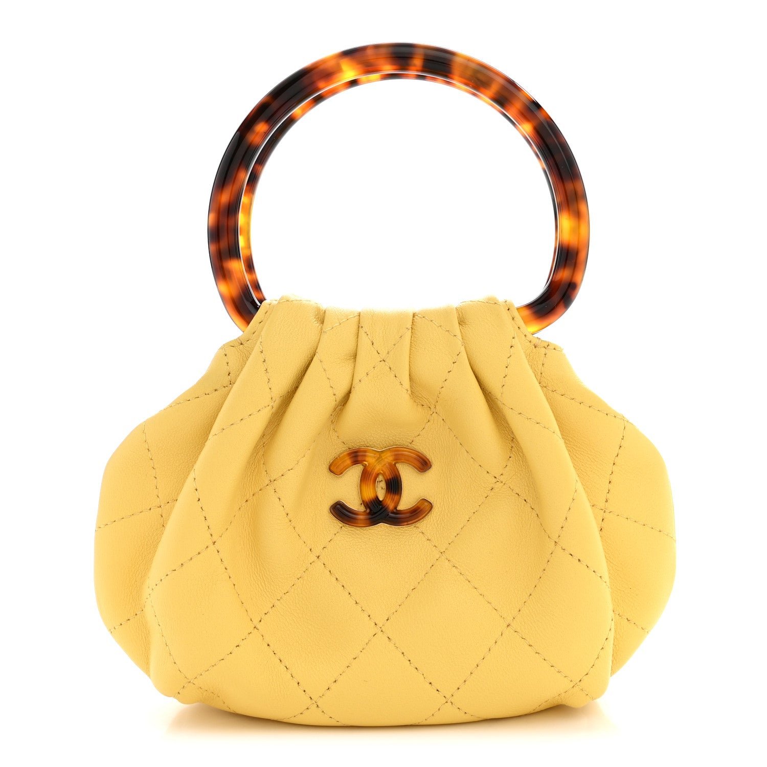 Chanel Lambskin Plexiglass Tortoise Shell Quilted Mini Pouch Yellow