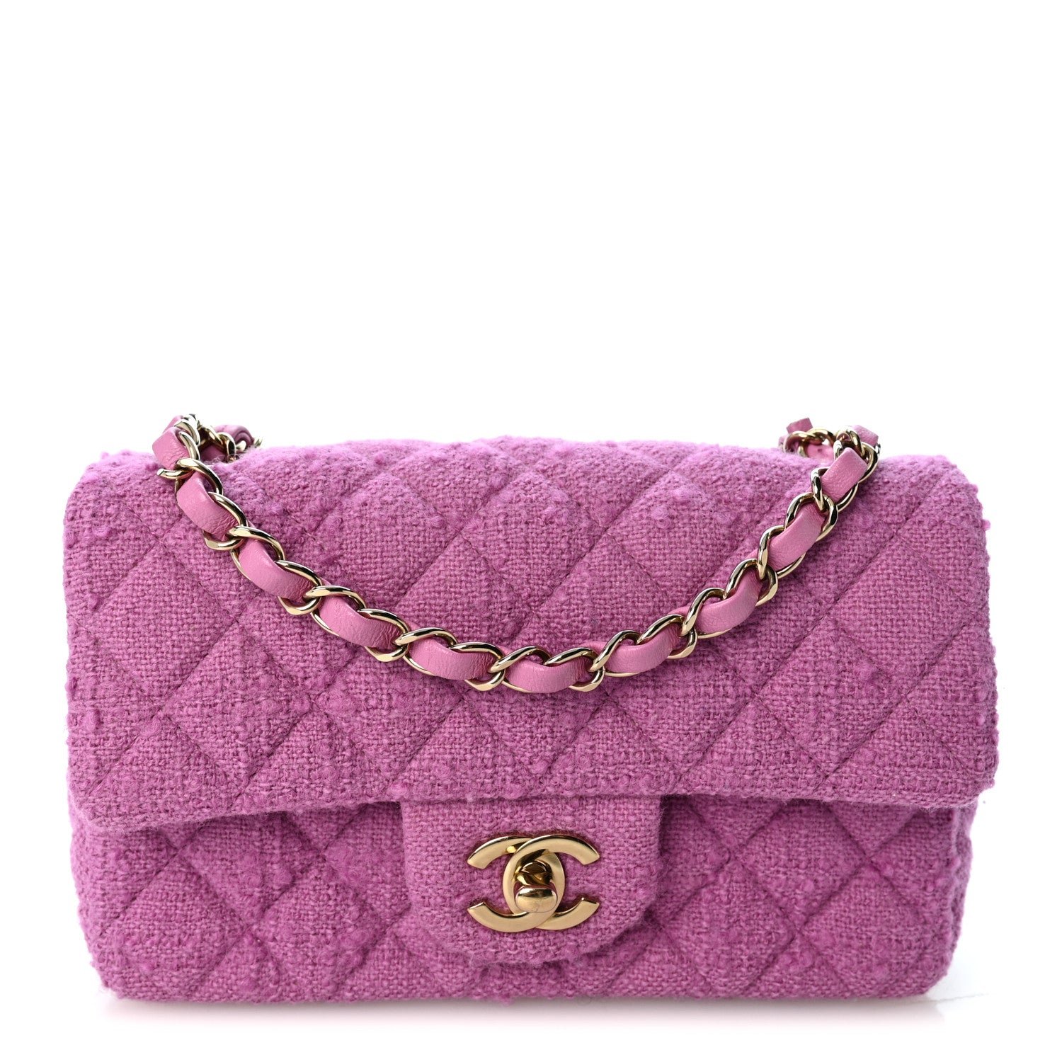 Chanel Tweed Quilted Mini Rectangular Flap Purple