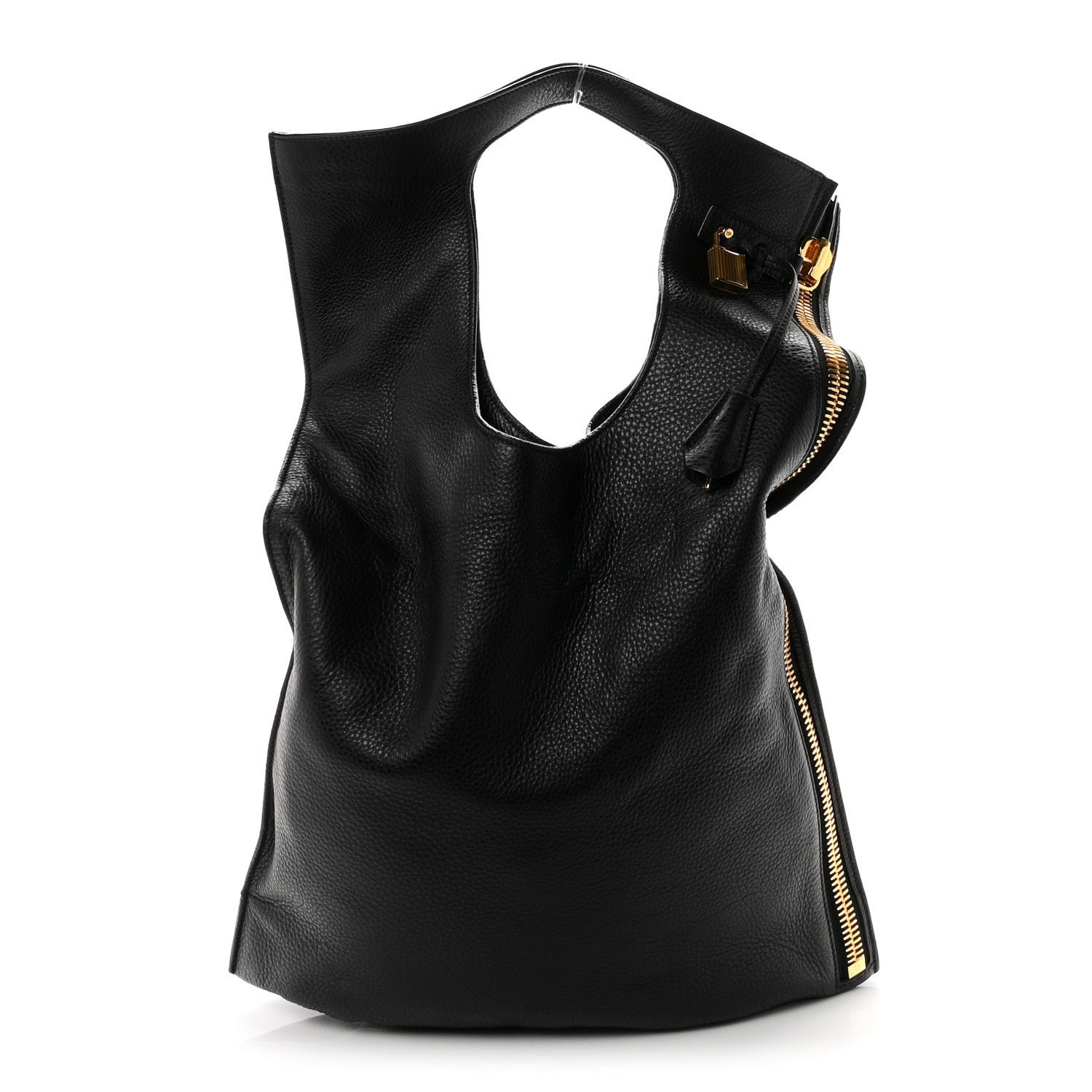 Tom Ford Tom Ford Grained Calfskin Large Alix Padlock Zip Shoulder Bag Black
