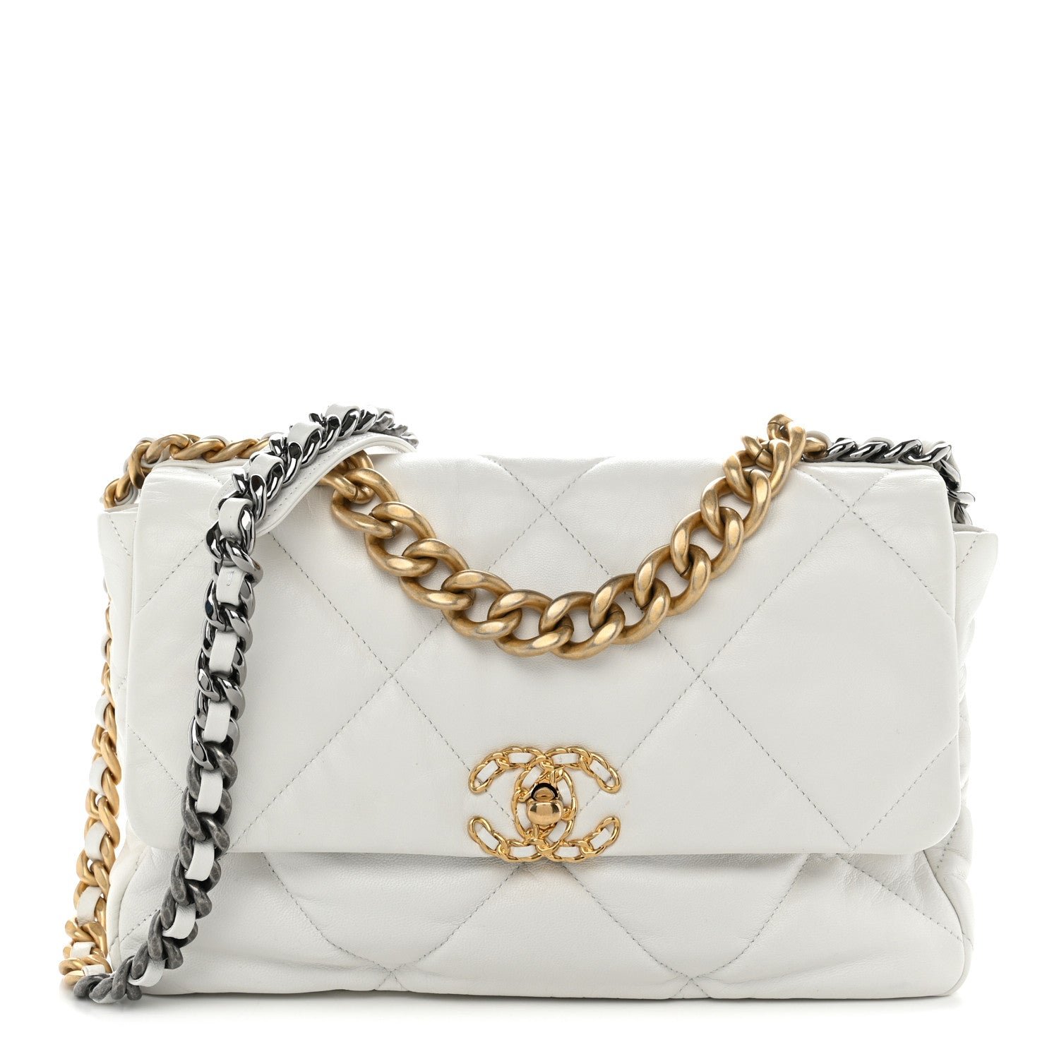 Chanel Lambskin Quilted Large Chanel 19 Flap White