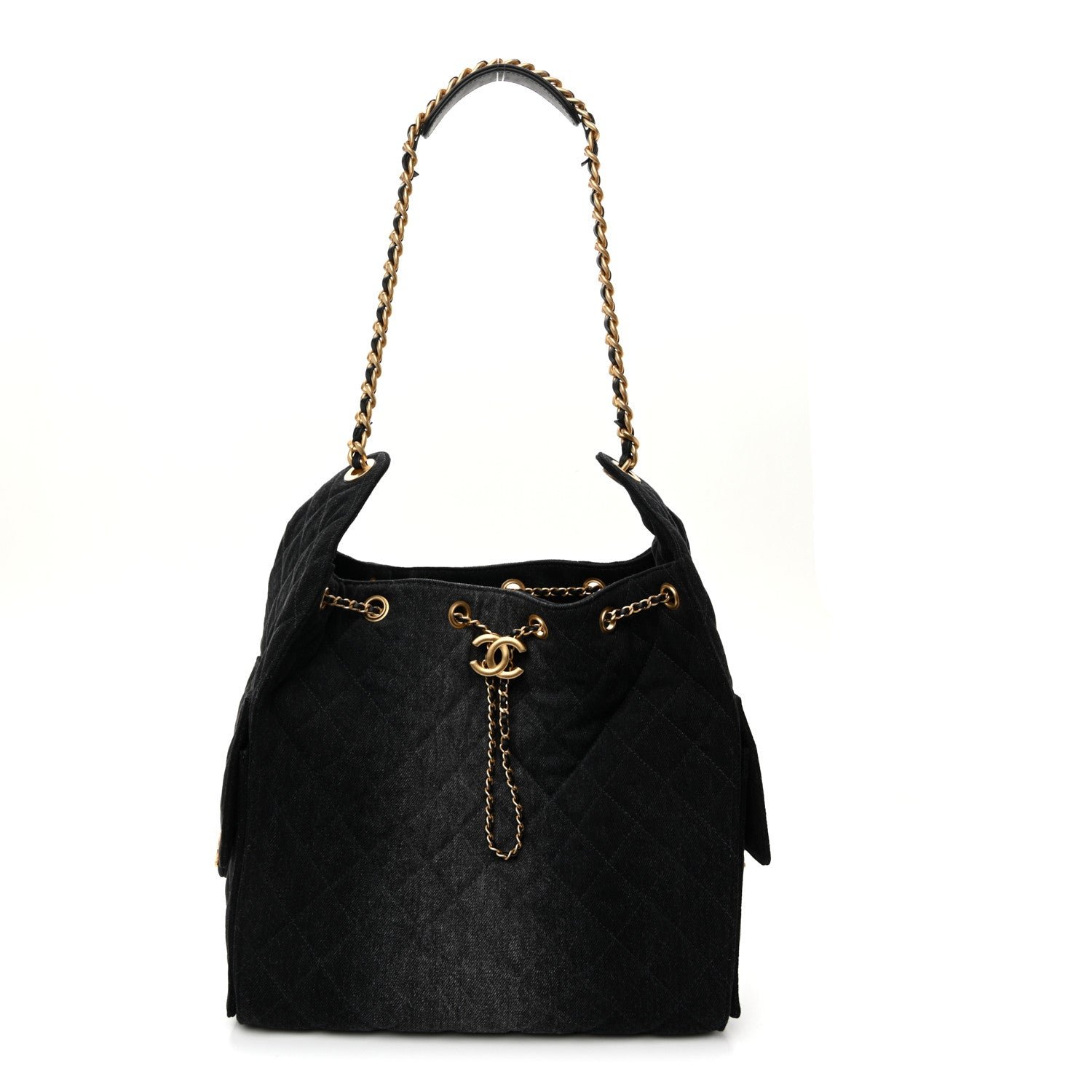 Chanel Washed Denim Quilted Medium Chanel 25 Handbag Black