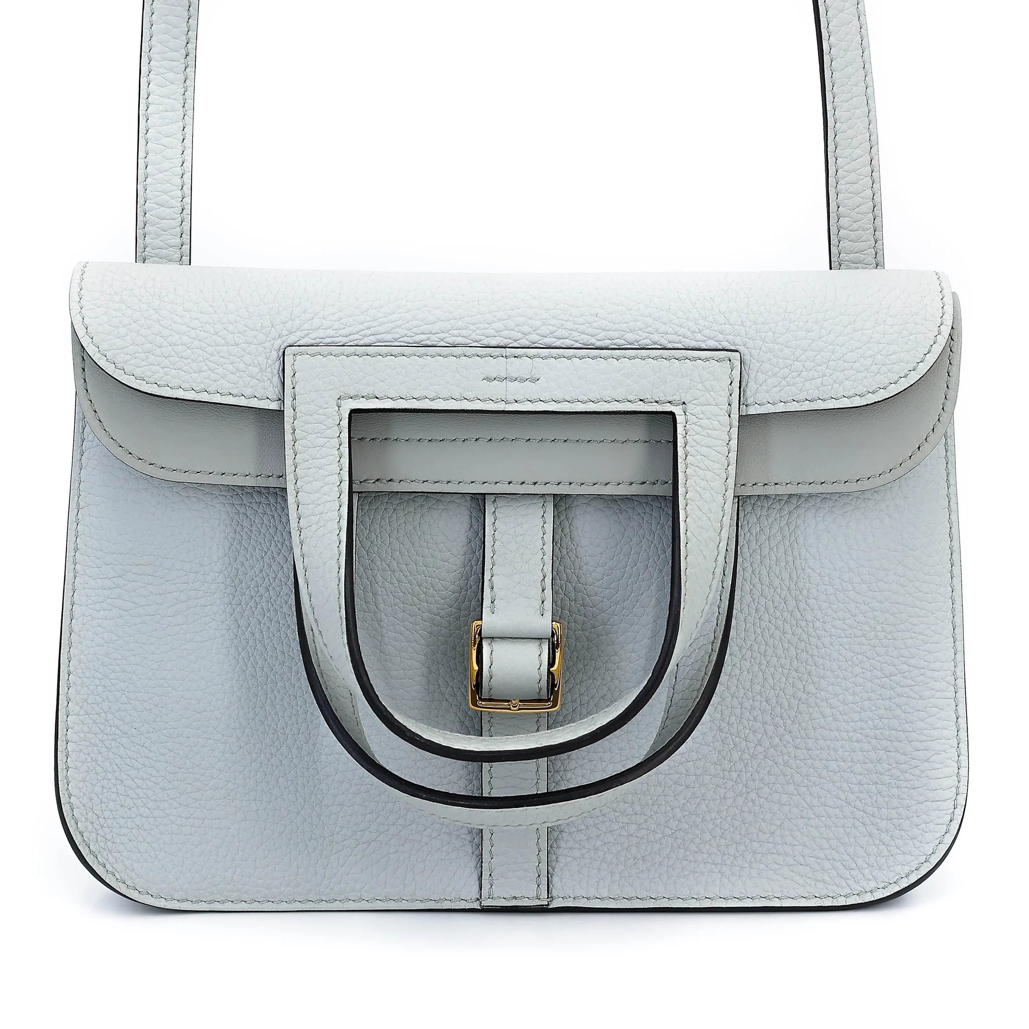 Very Good ( Rank A) HERMÈS Halzan 25 Bleu Pale (08) Clemence Gold hardware B (2023)