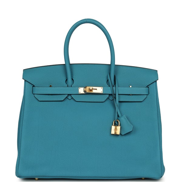 Pre-owned Hermes Birkin 35 Turquoise Togo Gold Hardware