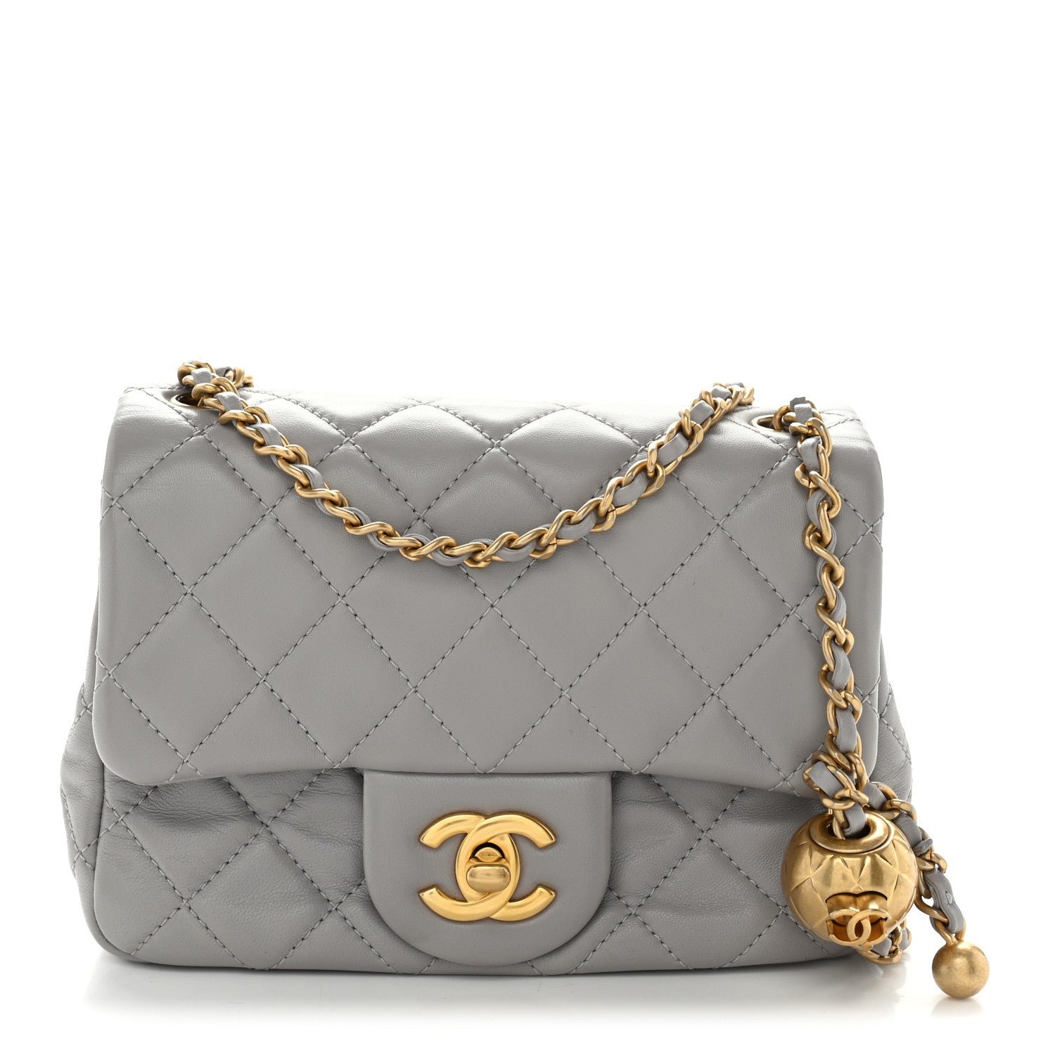 Chanel Lambskin Quilted Mini Pearl Crush Flap Light Grey