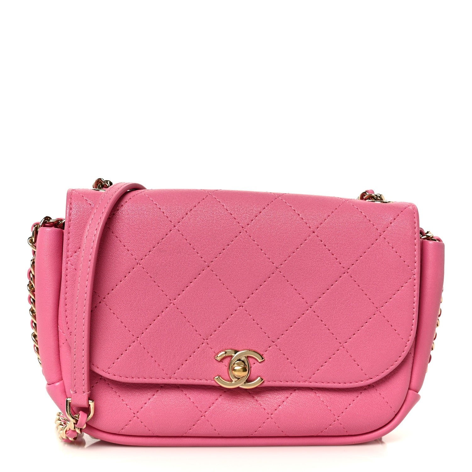 Chanel Goatskin Stitched Casual Trip Single Flap Pink