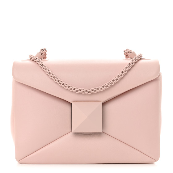 Valentino Garavani Nappa Lacquer Monochrome One Stud Chain Clutch Rose Quartz