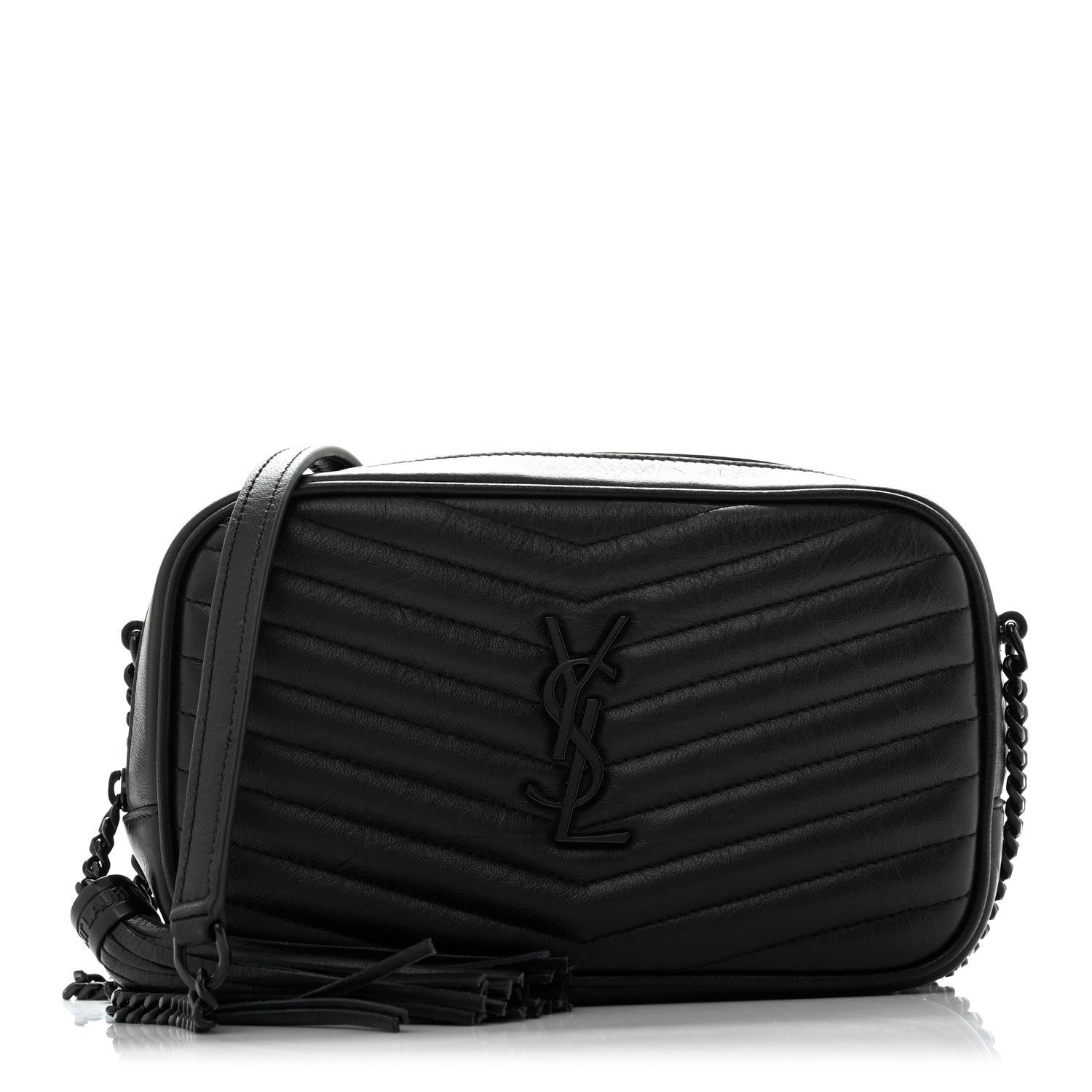 Saint Laurent Calfskin Matelasse Monochrome Monogram Mini Lou Camera Bag Black
